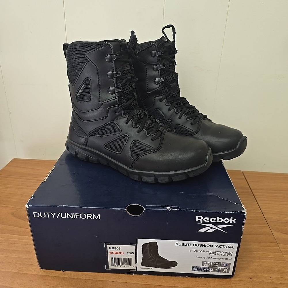 Reebok Womens 7.5 Sublite Cushion Tactical 8" Waterproof Zip Boots RB806